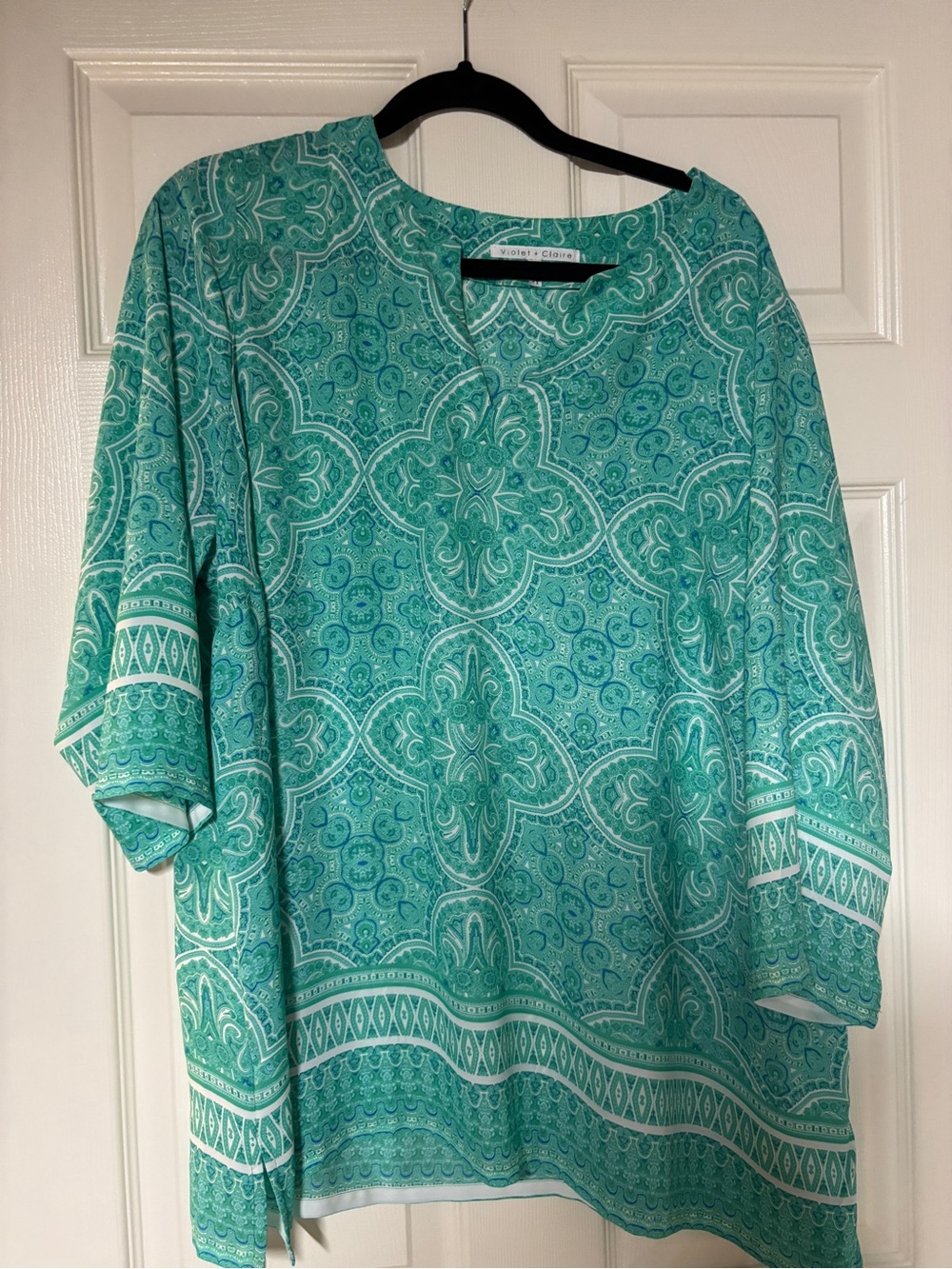 Violet & Claire Teal Paisley Border-Print Tunic